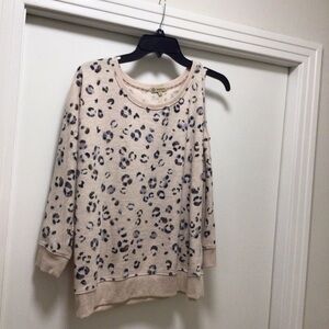 Womens Democracy Cheetah Print Tan Cold Shoulder Sweater